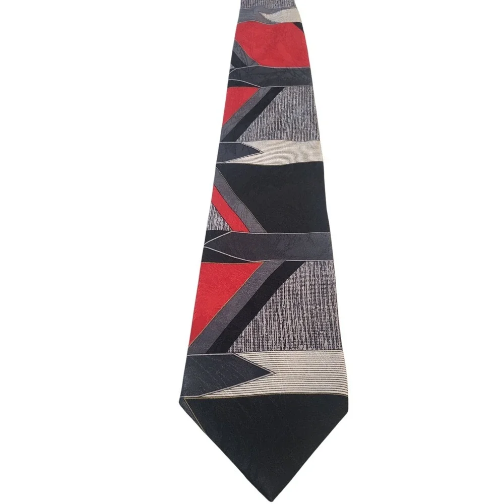 Zionetti Mens Tie Necktie Designer‎ Luxury Black Gray Red Geometric Italian Silk